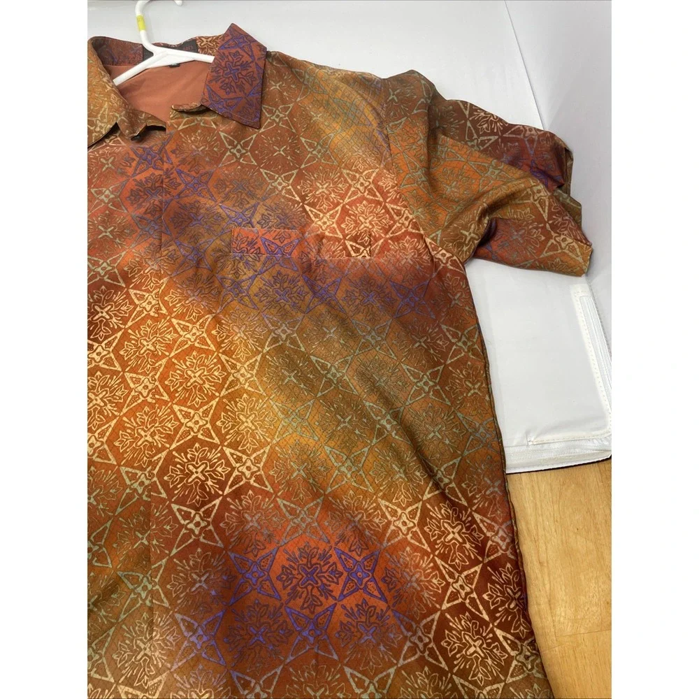 Bali‎ Lestari Men's Xl Short Sleeve Shirt Gold Purple Metallic Boho Festival